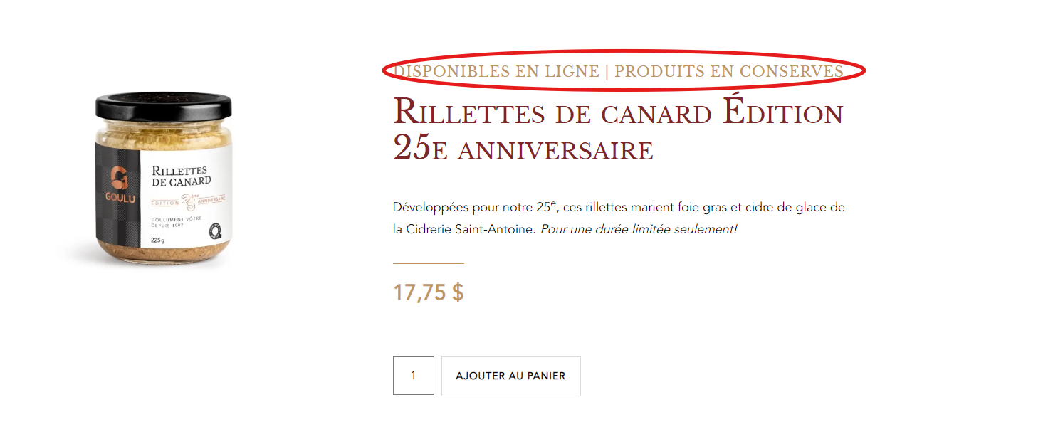 exemple de catégorisation de produits dans une boutique en ligne